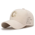 Beigefarbene Baumwoll-Baseballkappe mit C-Buchstaben-Stickerei und seitlichem Schriftzug - Hellbeige