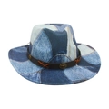 Cappello da cowboy in denim patchwork blu con cinturino in pelle e borchia a toro - Taglia unica / Azzurro