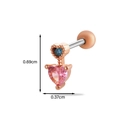 Rose gold heart stud earring featuring a blue and pink gemstone with size dimensions - 1# Rose Gold (Blue Gem & Pink Heart)