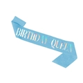 Glittery light blue Birthday Queen sash with holographic gradient text for party decoration - Holographic Blue Birthday Queen