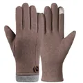 Gants d'hiver marron avec doublure en fourrure de lapin et fonction écran tactile - Bouton Tricolore Une Ligne Homme - Poil de Lapin Café