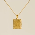 Gold square necklace pendant featuring embossed letter Z and ornate lace pattern - Letter Z
