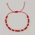 Red cord bracelet with faceted beads and gold accents in an adjustable braided style - Red Gold Interleaved Bead A (C-B23051904B)