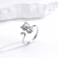 Minimalistischer Ring aus 925 Sterling Silber mit süßem Katzendesign für Damen - Einstellbar Offen / Weißgold