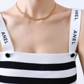 Collier minimaliste en plaqué or 18 carats avec maillons feuilles de blé sur modèle - Collier Épissé en Forme de Feuille d'Épi de Blé (P1136) / Or