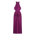 Sexy donkerpaarse halter-maxi-jurk met taille-uitsparingen en geplooide gerimpelde details - XS / Paars