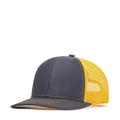 Classic grey and yellow trucker hat with mesh back and curved brim for outdoor sun protection - Adjustable / Charcoal + Gold Mesh