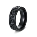 Matte black titanium steel gear ring for men with unique industrial wave pattern - Black Ring + Black Gear