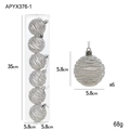 Lot de 6 boules de Noël argentées texturées avec dimensions et détails d'emballage - Boule à Motifs Ondulés A (6 Pièces/Boîte)