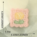 Pink square embroidered tulip patch for hairpins and DIY accessories, 4.2cm size - Pink Square Frame Tulip
