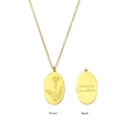 18K gold stainless steel January Carnation birth flower necklace with oval pendant - January (Carnation)
