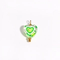 Macro view of green heart-shaped glass bead with gold ring for DIY jewelry making - Transparent Green Heart Style (Style 9)