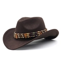 Detail of dark brown wool cowboy hat featuring bohemian beaded bands and metal accents - M (56-58cm) Adjustable / Coffee