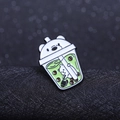 Cute enamel panda bubble tea pin with green matcha drink and dark brown pearls decor - Polar Bear Milk Tea