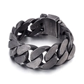 Vintage oxidized 316L stainless steel Cuban link bracelet with belt buckle clasp - 18cm / Matte Black