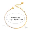Detail of titanium steel bracelet with pavé cubic zirconia and gold paperclip links - White Pave Paperclip Chain (NB-B1224-WT)
