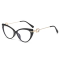 Occhiali cat-eye neri con stanghette in metallo dorato e accenti di strass Gancini - Montatura Nero Oro Anti Luce Blu