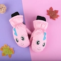 Pink cartoon smile kids mittens waterproof winter ski gloves for ages 3 to 10 years - One Size / Pink Goldfish / 3-6 Years