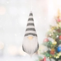 Christmas gnome ornament with grey striped knit hat and soft white plush beard - Style B / Gray
