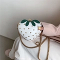 Mini strawberry shaped white leather heart bag with gold studs and a fine chain strap - White