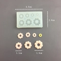 Detailed view of flower donut silicone mold with dimensions and resin finished samples - Mini 7-Cavity Flower Donut