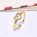 Adjustable gold heart ring featuring sparkling zircon pavé and center stone inlay - Hollow Heart-ZYN-DMR79G