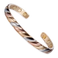 Adjustable tri-color magnetic copper energy bracelet with twisted metal design and magnets - Three-Color Stitching (6 Magnets)