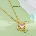 Collana con ciondolo a cuore in acciaio al titanio dorato con zircone rosa e misure - Ciondolo a Cuore Rosa (Catena d'Oro) (爱心 2477)