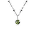 Silver bead chain necklace featuring a round faceted green gemstone pendant - August Light Green - Silver