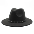 Classic black wool felt fedora hat with star-shaped metal studs and flat brim - M(56-58cm) / Black