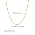 Collana a catena di grano dorata, lunghezza 60cm e larghezza 2,5mm acciaio inox - Catena a Cesto di Fiori Dorata (60cm)