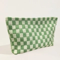Knitted green and white checkerboard cosmetic bag with minimalist woven texture - Light Green Plaid