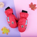 Red waterproof winter mittens for kids with cartoon dinosaur print and knit cuffs - One Size / Red Goldfish / 3-6 Years