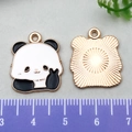 DIY cartoon panda alloy charm with gold plating and white enamel for jewelry making - Victory Gesture Panda