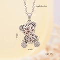 Silver geometric bear necklace with pink gemstone pendant and detailed dimensions - Silver Hollow (171)
