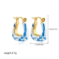 Detailed dimension guide for 18K gold enamel U-shaped earrings with blue and white pattern - Triangle Blue and White Porcelain Earring