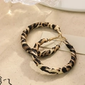 Chic leopard print fabric wrapped hoop earrings with golden metal clasps for women - Leopard Fabric Wrapped Hoop (E33064-2)