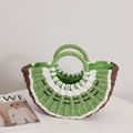 Handmade woven kiwi slice beach handbag with circular handles for summer vacations - Kiwi Green