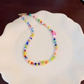 Collier ras du cou avec perles colorées et smiley jaune sur une assiette en céramique - Style Fleur Rose Sourire Jaune Y2K (51# Collier-Multicolore)