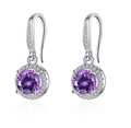 Elegant S925 silver drop earrings with round purple zircon gemstones for women - One-carat Purple Diamond Earrings Led-71