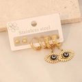 Drei Paar goldene Edelstahl-Ohrringe im Set mit Steckern, Creolen und bösem Blick - 3 Paar Böser Blick Stecker Creolen Set (1#)