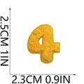 Detail view of yellow chenille number 4 patch with dimensions 2.5cm by 2.3cm - Number-4