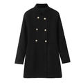 Manteau femme en laine mélangée noire à double boutonnage avec boutons dorés élégants - XS / Noir