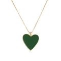 Close-up of a gold-plated necklace with a dark green heart pendant on white background - Dark Green