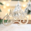 Addobbo natalizio Merry Christmas in argento glitterato per decorare l'albero - 15CM / Champagne