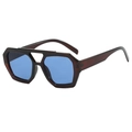 Irregular hexagon sunglasses with dark red-brown frames and vibrant blue lenses - Transparent Dark Tea Frame Ocean Blue Lens C13