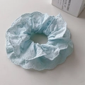 Macro detail of light blue lace scrunchie with delicate butterfly embroidery and white trim - Sky Blue Double Edge