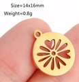 Polished golden stainless steel hollow lotus flower pendant charm sized 14x16mm - DY956 / Gold
