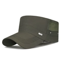 Men's army green quick-dry flat top cap with breathable mesh and metal fashion logo - Adjustable / Army Green