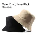 Reversible cotton bucket hat in khaki and black color with reinforced stitched brim - Khaki Outside Black Inside (Reversible)